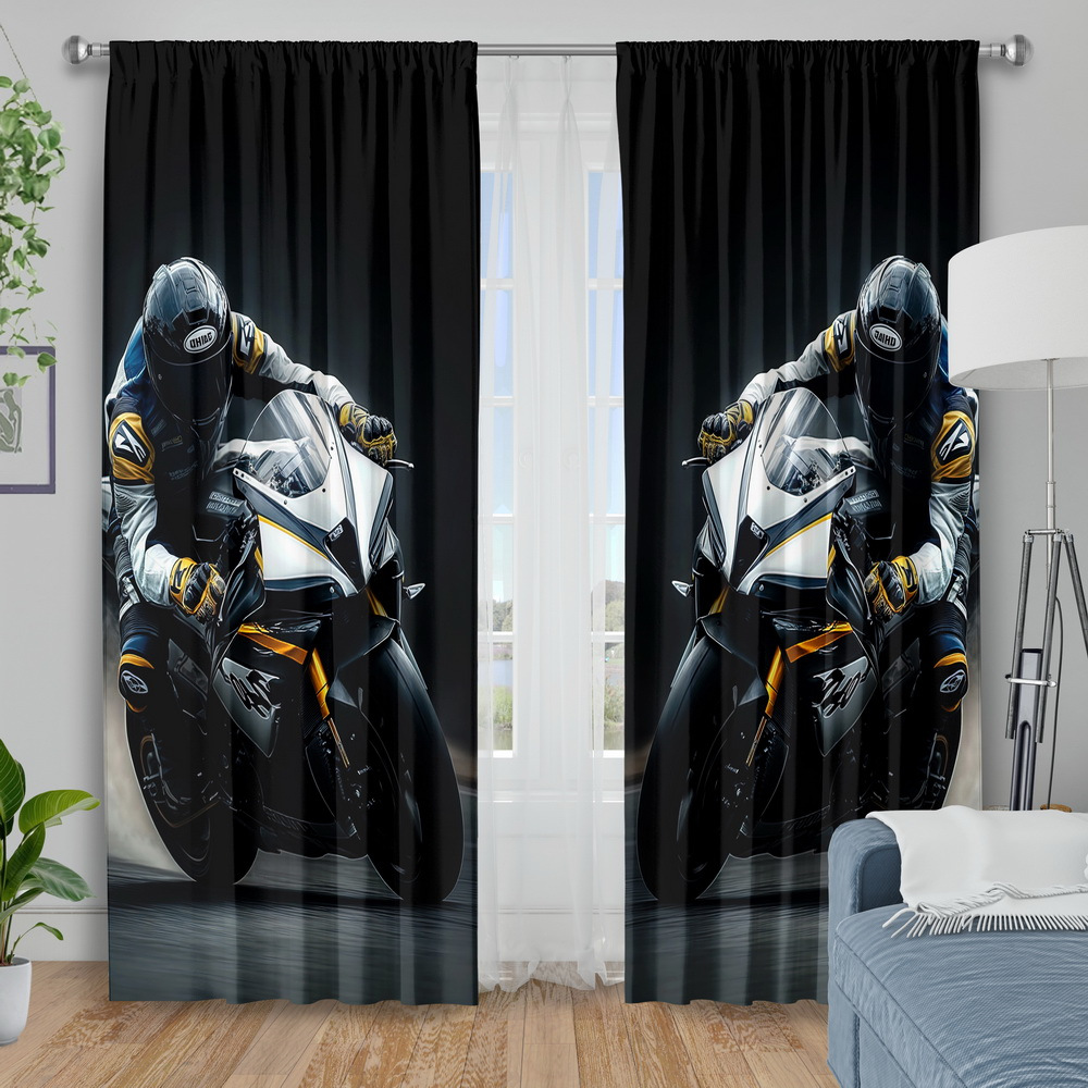 Board Game Room - Futurystyczne zasłony z motywem wyścigów motocyklowych